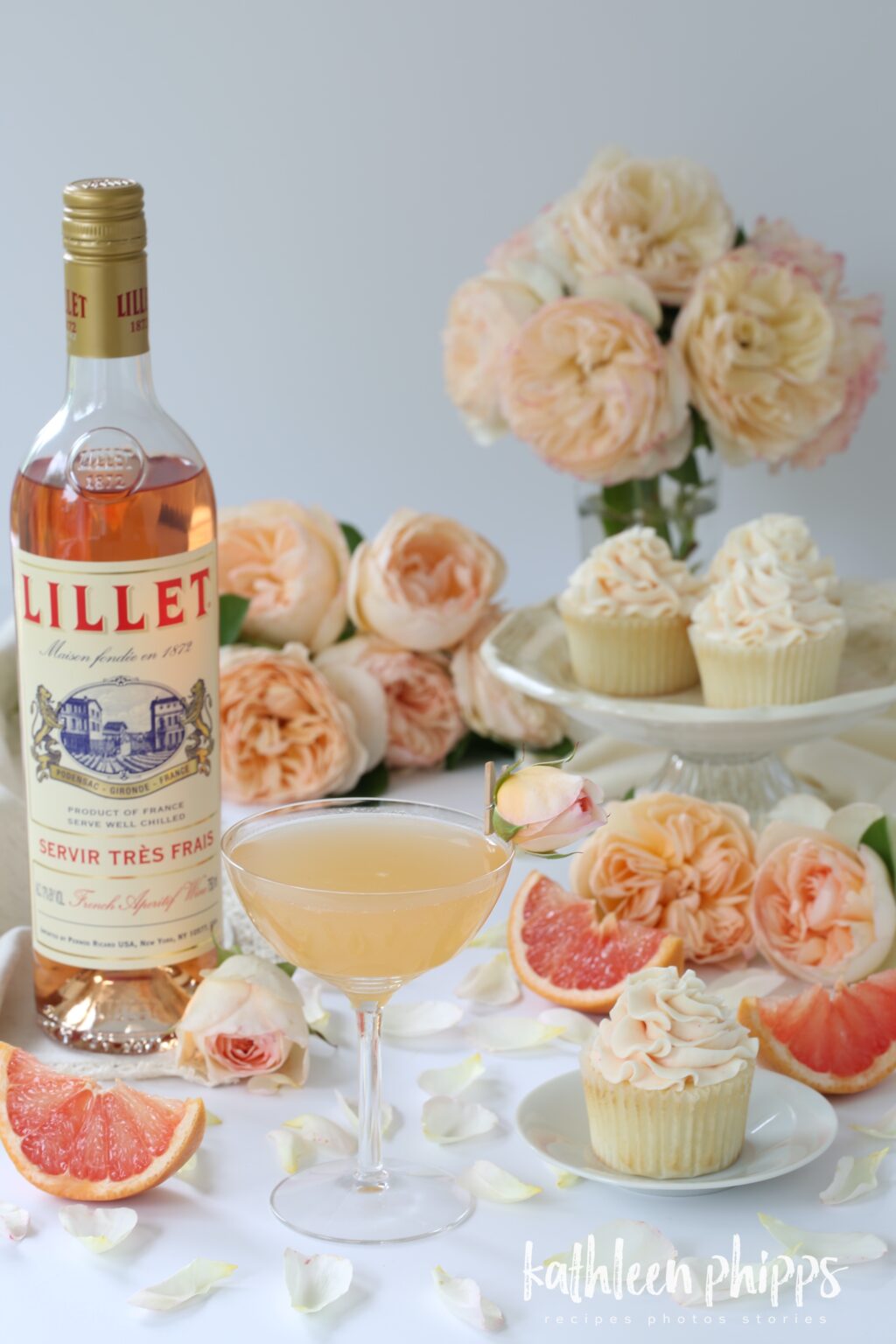 Cocktails & Cupcakes Lillet Rosé Grapefruit & Rose Gin Cocktails with